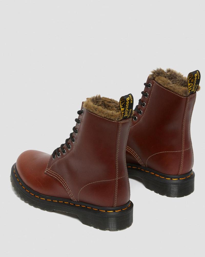 Brown Women's Dr Martens 1460 Serena Faux Fur Lined Winter Boots | CA 279ZUT